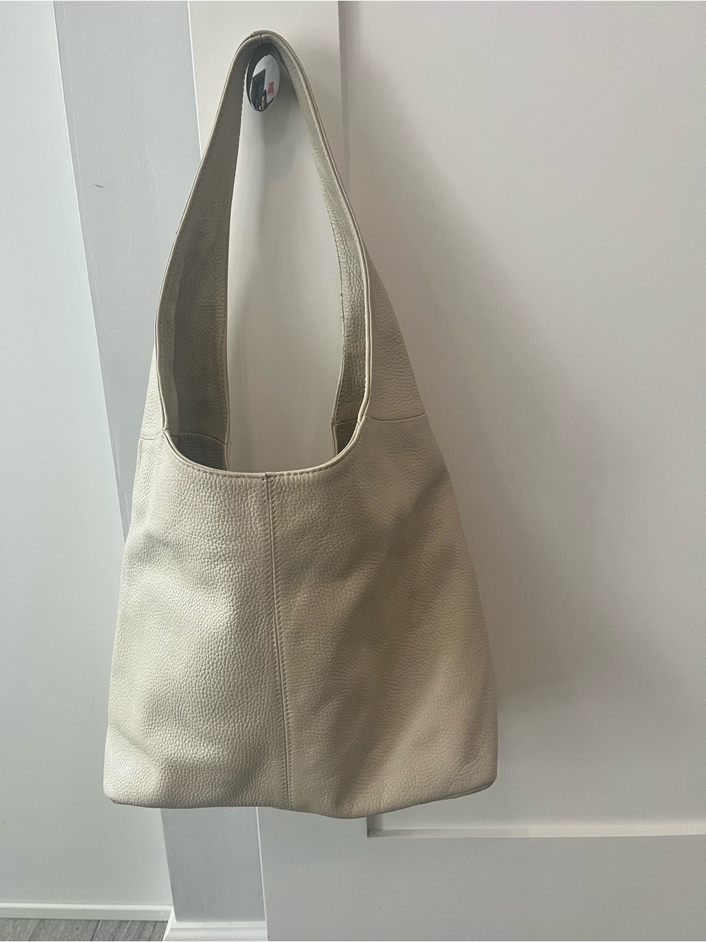 Pebbled Leather Hobo Bag in Cream
